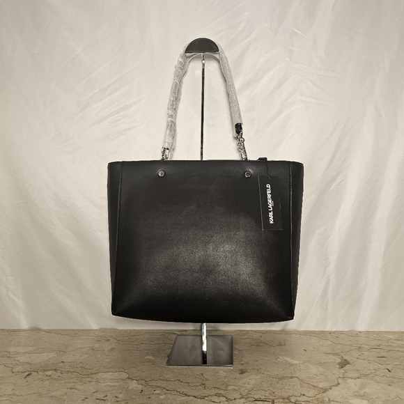 Karl Lagerfeld Paris Adele Black Zipperred Double Handled Tote Bag - Picture 2 of 9